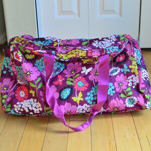 Vera Bradley Duffle Bag Fold Up Nylon Flutterby Purple Butterfly Travel Gym